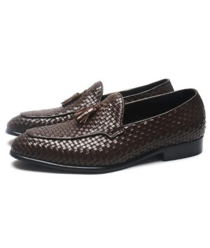 Geweven leren loafers met kwastjes