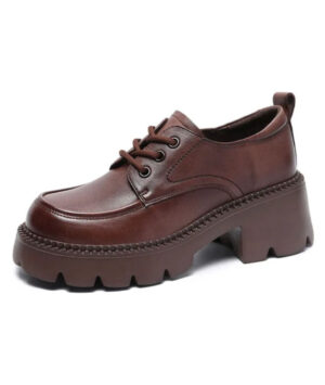 Bruin lederen platformloafers voor dames