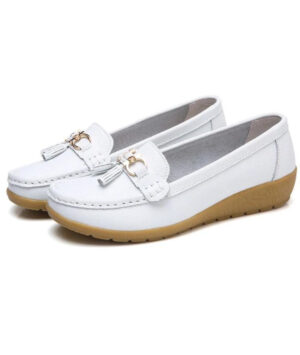 Mocassins flexíveis de couro genuíno para mulheres